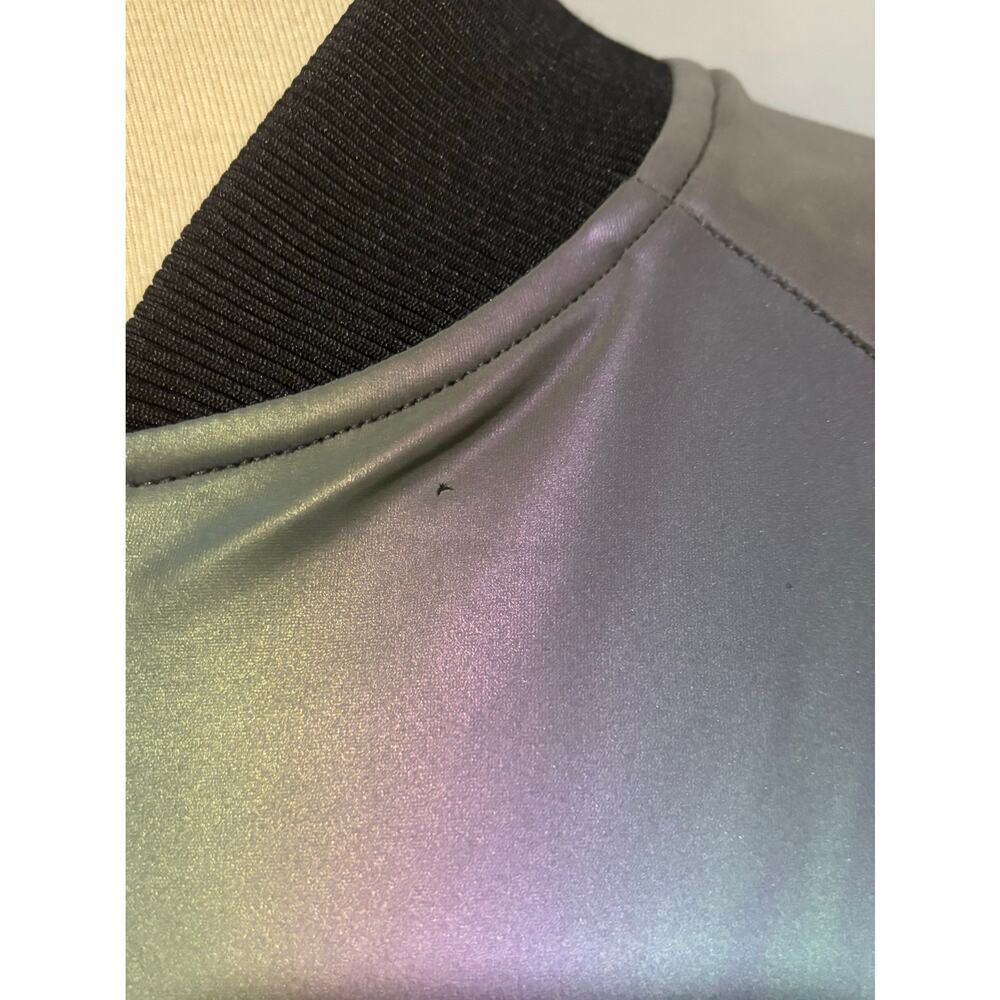 Holographic Reflective Bomber Jacket Iridescent Silver Black Line Noli, Size S - Picture 9 of 10
